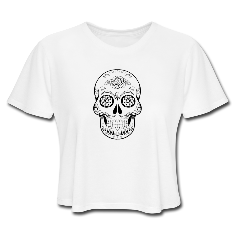 Calavera Women Cropped T-Shirt, ShopCalavera, Shop Calavera, Latino, Latin, South American, Street, Apparel, Clothing, Urbanwear, white / S