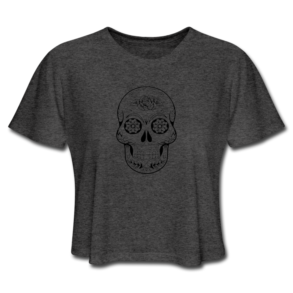 Calavera Women Cropped T-Shirt, ShopCalavera, Shop Calavera, Latino, Latin, South American, Street, Apparel, Clothing, Urbanwear, deep heather / S