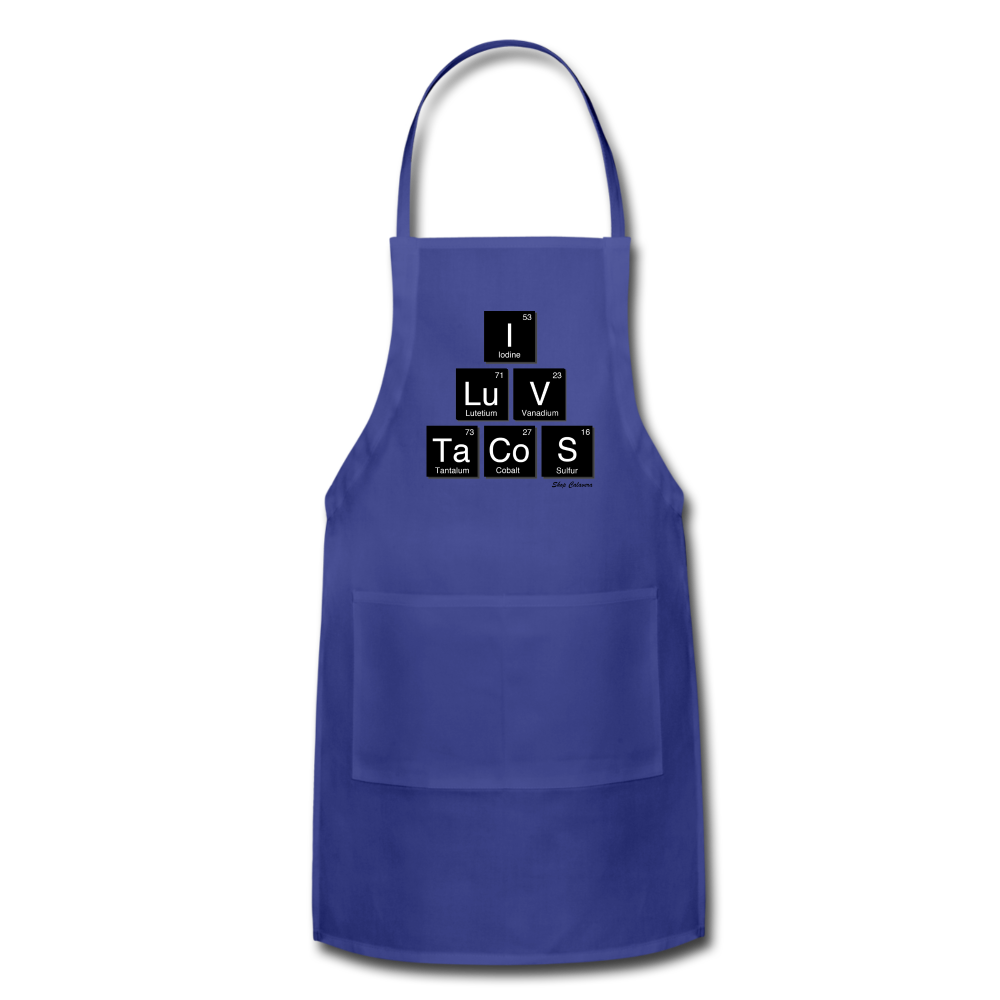 I Luv Tacos Adjustable Unisex Apron, ShopCalavera, Shop Calavera, Latino, Latin, South American, Street, Apparel, Clothing, Urbanwear, royal blue