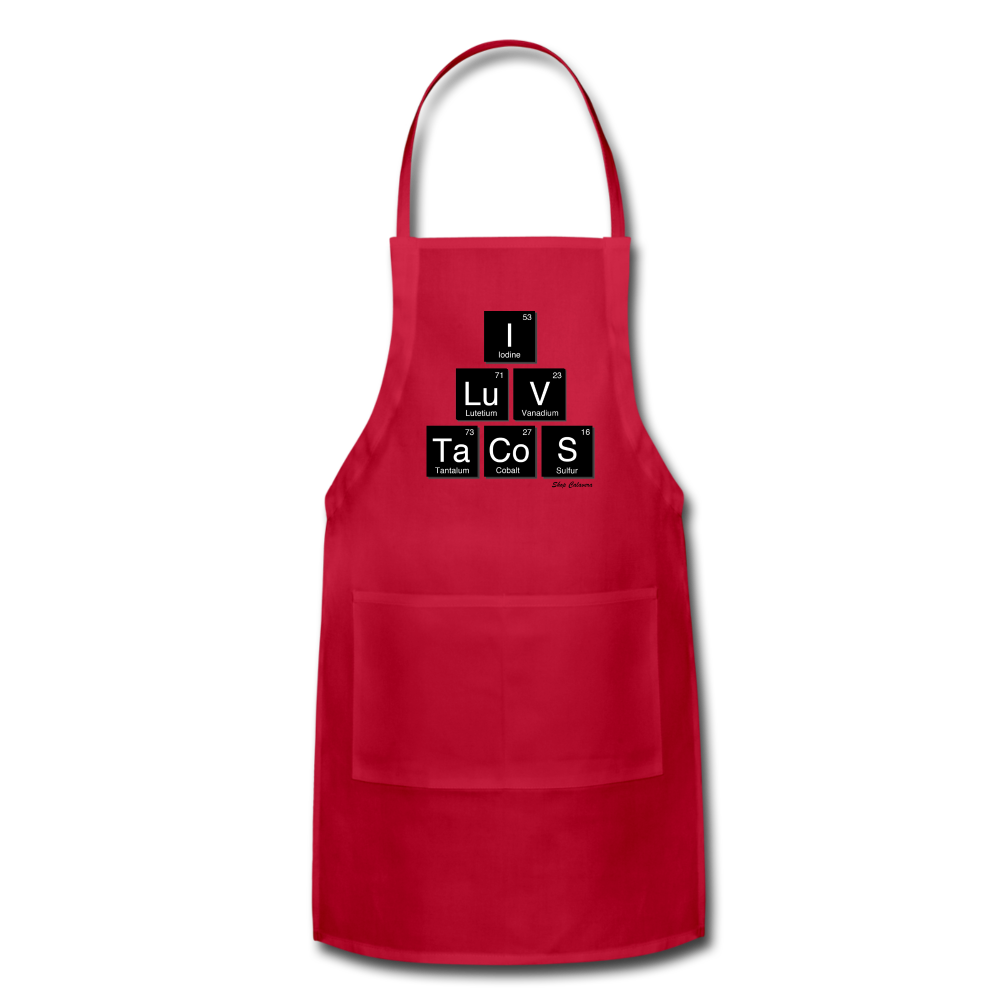 I Luv Tacos Adjustable Unisex Apron, ShopCalavera, Shop Calavera, Latino, Latin, South American, Street, Apparel, Clothing, Urbanwear, red