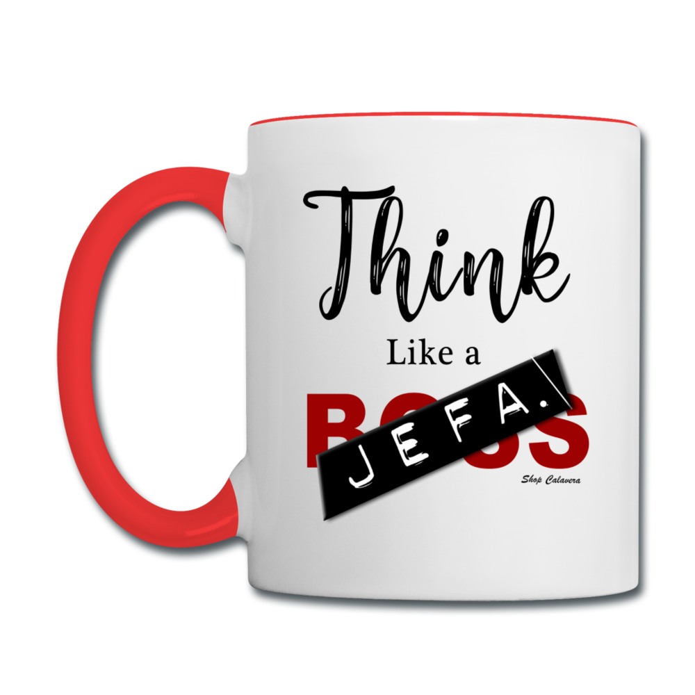 Think Like a Jefa Coffee Mug, ShopCalavera, Shop Calavera, Latino, Latin, South American, Street, Apparel, Clothing, Urbanwear, white/red