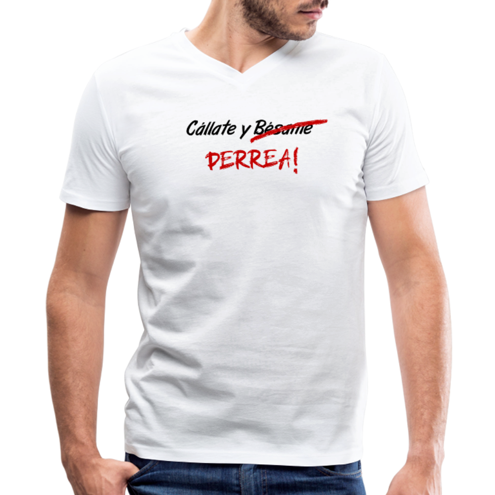 Cállate y Perrea Mens V-Neck T-Shirt, ShopCalavera, Shop Calavera, Latino, Latin, South American, Street, Apparel, Clothing, Urbanwear, white / S