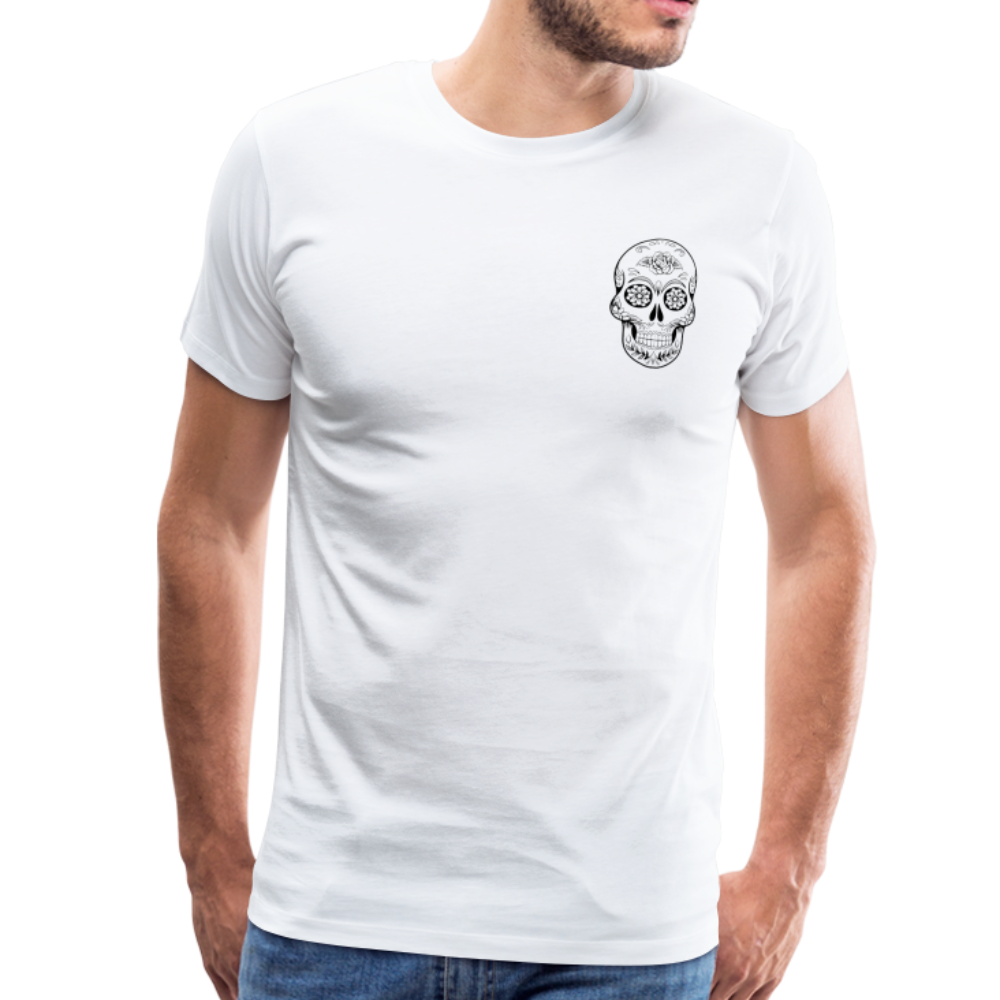 Sugar Skull Logo Men's Premium T-Shirt, ShopCalavera, Shop Calavera, Latino, Latin, South American, Street, Apparel, Clothing, Urbanwear, white / S