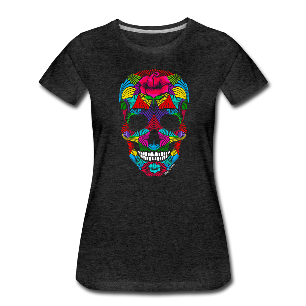 Rainbrush Skull Women’s Premium T-Shirt, ShopCalavera, Shop Calavera, Latino, Latin, South American, Street, Apparel, Clothing, Urbanwear, charcoal grey / S